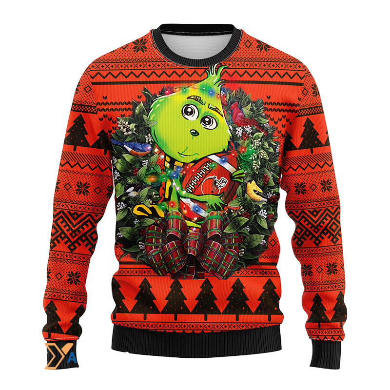 Ugly Christmas Sweater Cleveland-Browns, Grinch Black/Orange