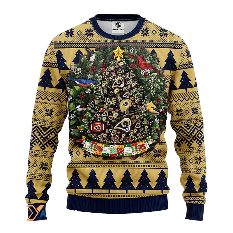 Ugly Christmas Sweater Los-Angeles Rams, Tree Ball Christmas Blue/Beige