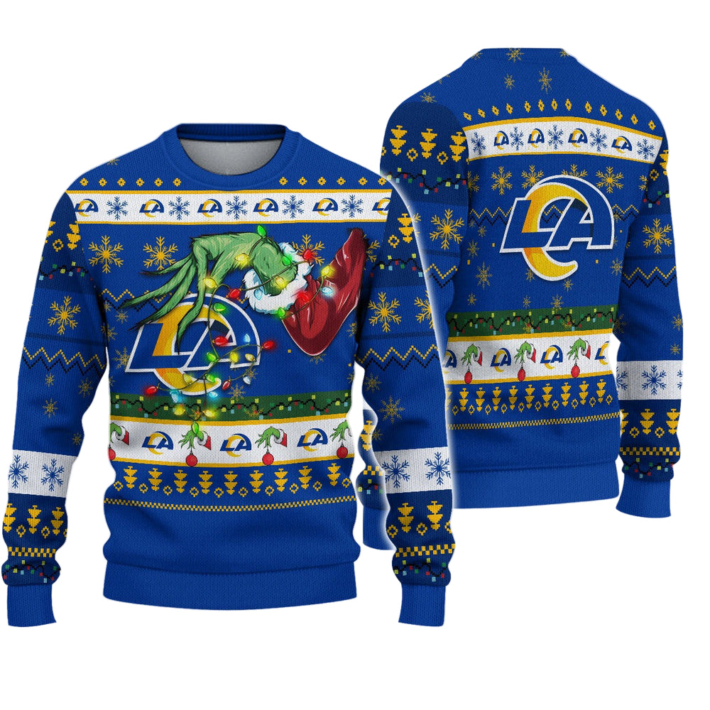 Ugly Christmas Sweater Los-Angeles Chargers, Go Los-Angeles Chargers Grinch Christmas Snowflakes Navy