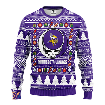 Ugly Christmas Sweater Minnesota, Skull Violet/White