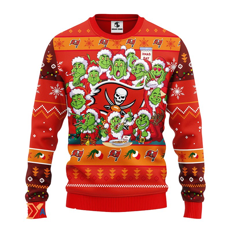 Ugly Christmas Sweater Tampa-Bay-Buccaneers, 12 Grinch Red/Orange