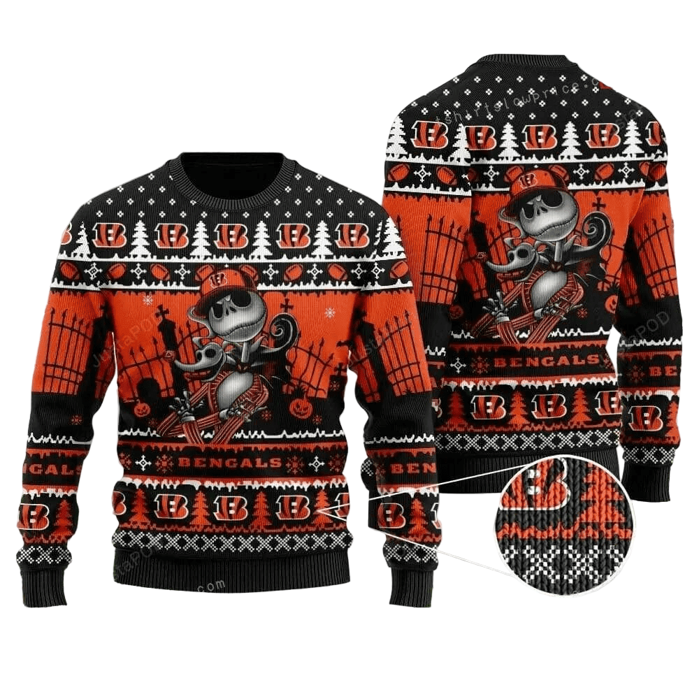 Ugly Christmas Sweater Cincinnati, Skellington Orange/Brown