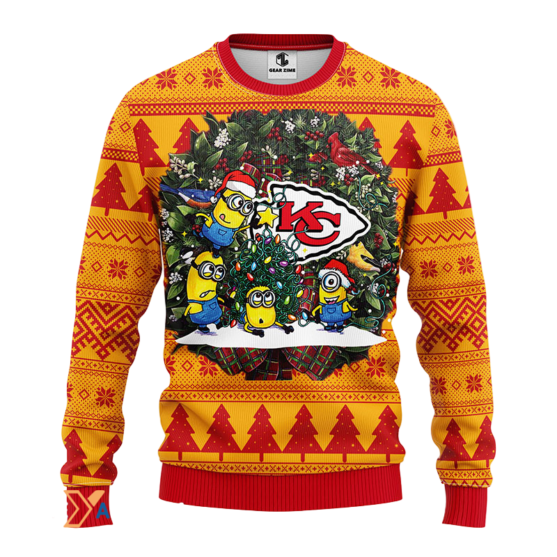 Ugly Christmas Sweater KCChiefs, Minion Yellow/Red
