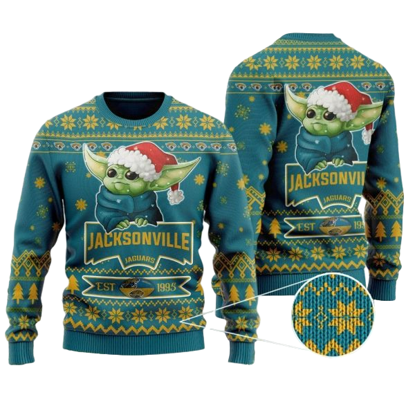 Ugly Christmas Sweater Jacksonville-Jaguars, Baby Yoda Green/Yellow