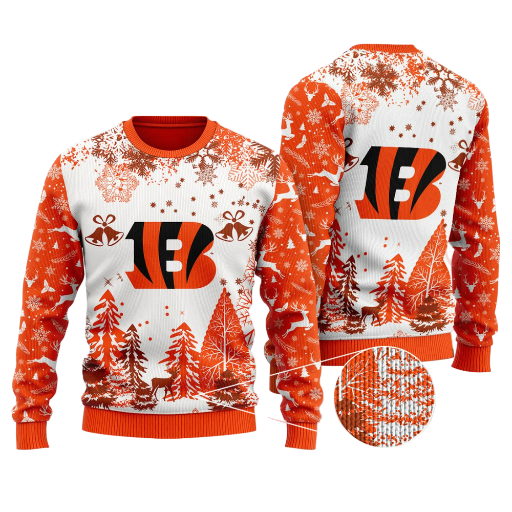 Ugly Christmas Sweater Cincinnati, Who Dey? White/Orange