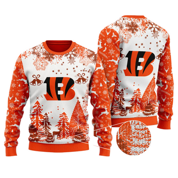 Ugly Christmas Sweater Cincinnati, Who Dey? White/Orange