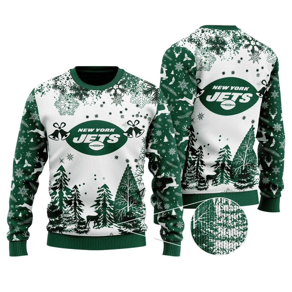 Ugly Christmas Sweater New-York-Jets, J-E-T-S Jets!Jets!Jets! White/Green