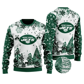 Ugly Christmas Sweater New-York-Jets, J-E-T-S Jets!Jets!Jets! White/Green