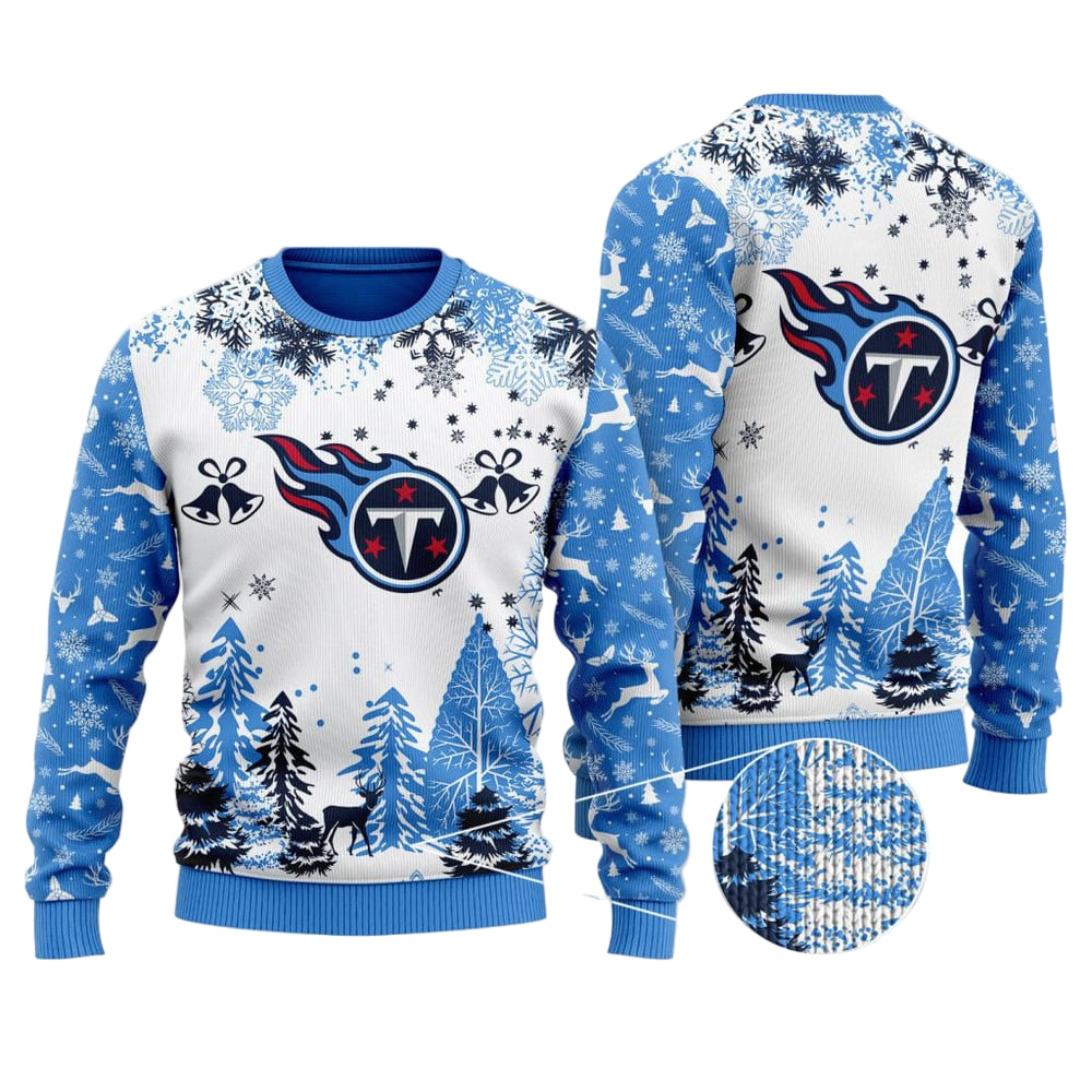 Ugly Christmas Sweater Tennessee-Titans, Tennessee-Titans Up Grinch Christmas Snowflakes Pine Tree White Navy