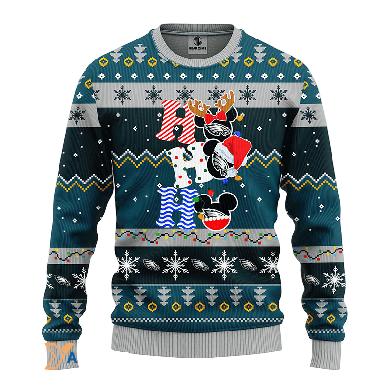 Ugly Christmas Sweater Philadelphia-Eagles, HoHoHo Graphics Mouse Green/Grey/Black