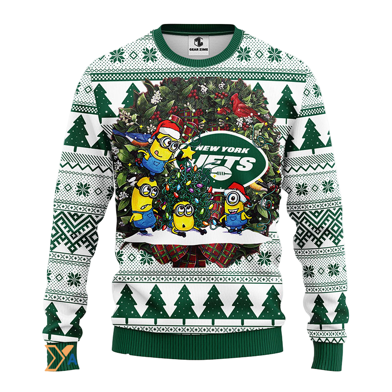 Ugly Christmas Sweater New-York-Jets, Minion Green/White