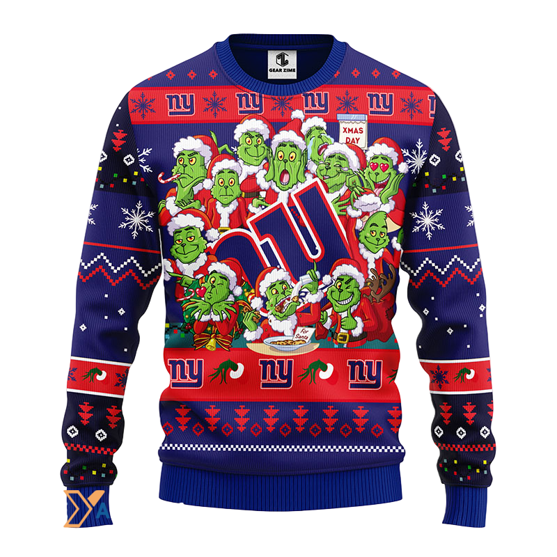 Ugly Christmas Sweater New-York-Giants, 12 Grinch Dark Blue/Red