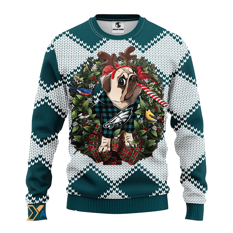 Ugly Christmas Sweater Philadelphia-Eagles, Pub Dog Green/Grey
