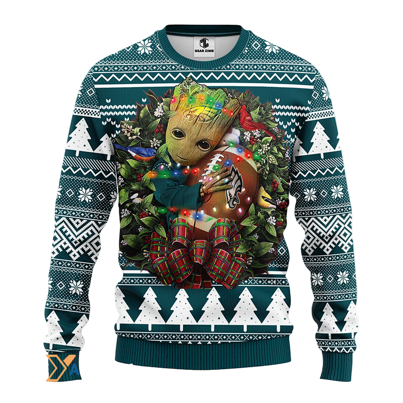 Ugly Christmas Sweater Philadelphia-Eagles, Graphic Tree Green/White