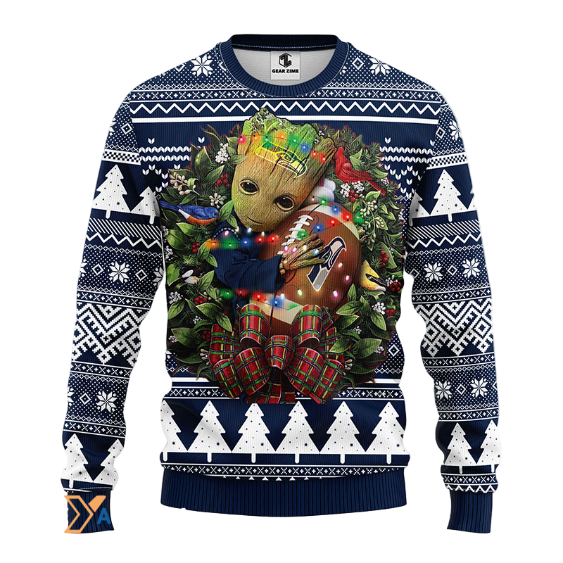 Ugly Christmas Sweater Seattle-Seahawks, Graphic Tree Blue/White