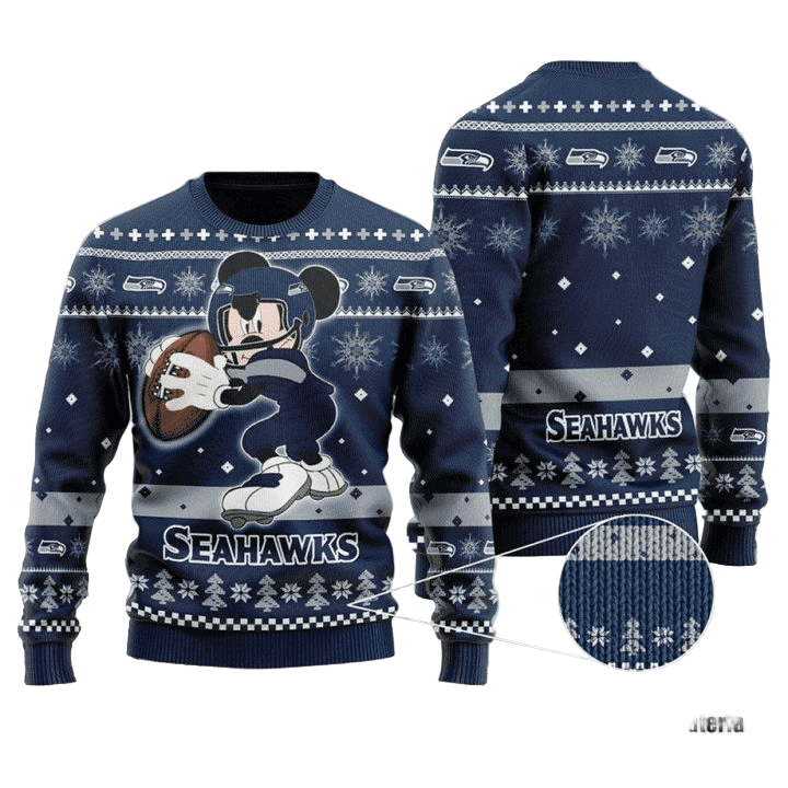 Ugly Christmas Sweater Seattle-Seahawks, Graphics Mouse Blue/Grey