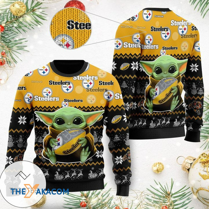 Ugly Christmas Sweater Pittsburgh, Baby Yoda Black/Yellow