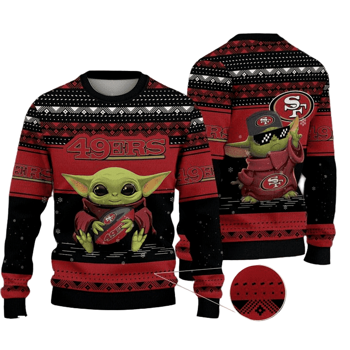 Ugly Christmas Sweater San-Francisco, Baby Yoda Red/Black