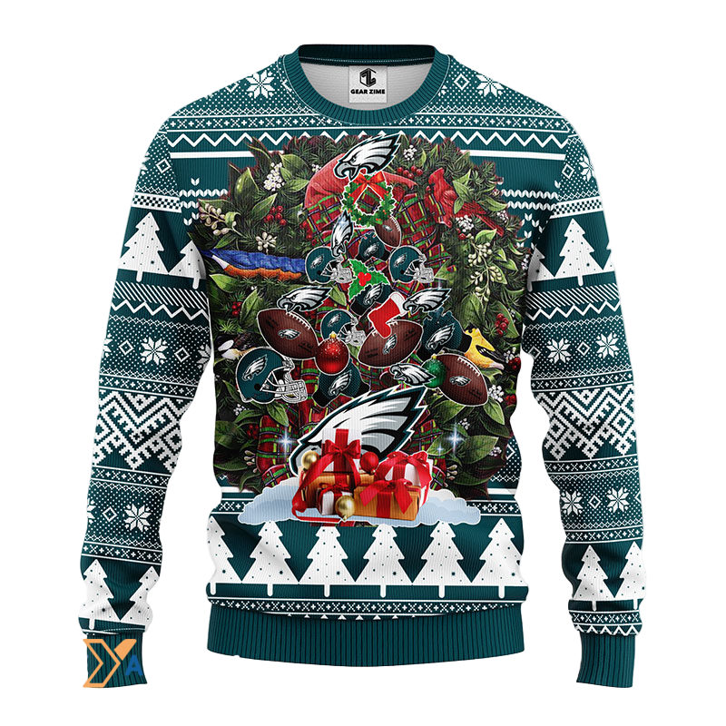 Ugly Christmas Sweater Philadelphia-Eagles, Tree Green/White