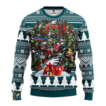 Ugly Christmas Sweater Philadelphia-Eagles, Tree Green/White