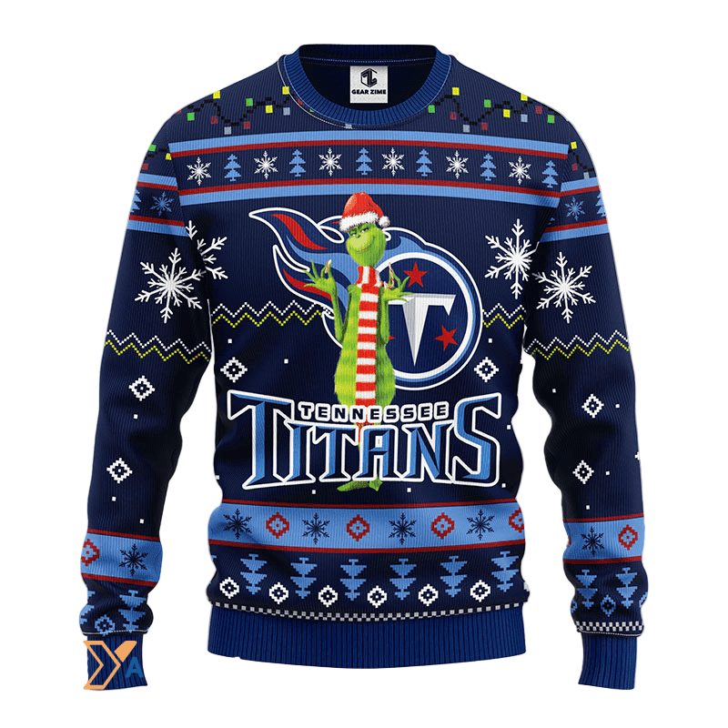 Ugly Christmas Sweater Tennessee-Titans, The Grinch Dark Blue/Blue
