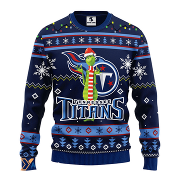 Ugly Christmas Sweater Tennessee-Titans, The Grinch Dark Blue/Blue