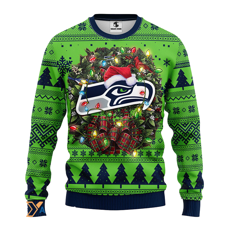 Ugly Christmas Sweater Seattle-Seahawks, Christmas Green/Blue