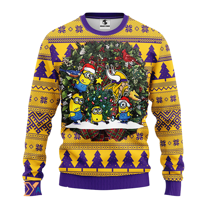 Ugly Christmas Sweater Minnesota, Minion Violet/Yellow