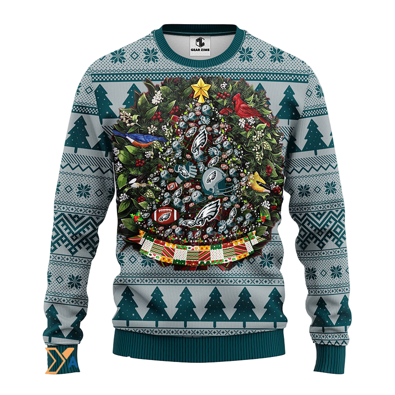 Ugly Christmas Sweater Philadelphia-Eagles, Tree Ball Christmas Green/Grey