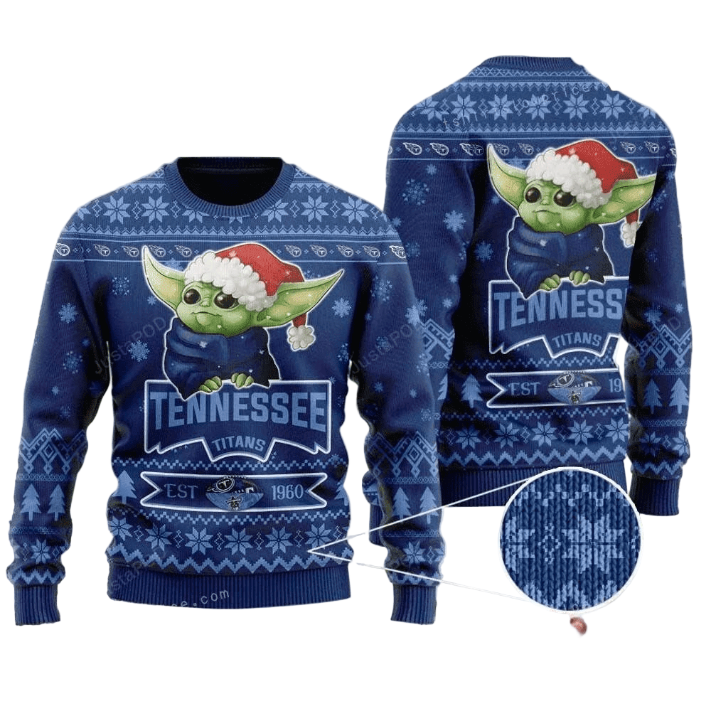 Ugly Christmas Sweater Tennessee-Titans, Baby Yoda Blue