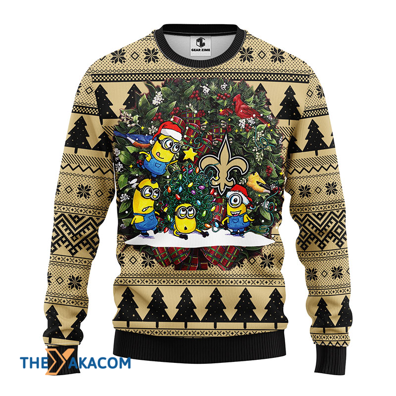 Ugly Christmas Sweater New-Orleans-Saints, Minion Black/Beige