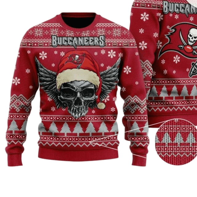Ugly Christmas Sweater Tampa-Bay-Buccaneers, Skull Red/Grey