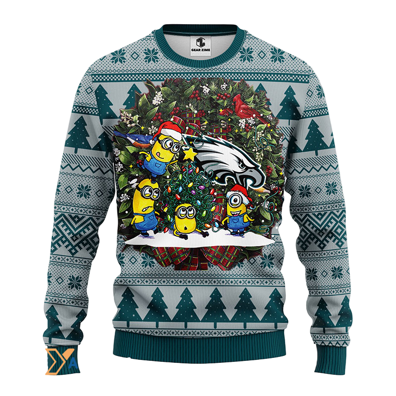 Ugly Christmas Sweater Philadelphia-Eagles, Minion Green/Grey