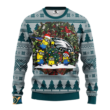 Ugly Christmas Sweater Philadelphia-Eagles, Minion Green/Grey