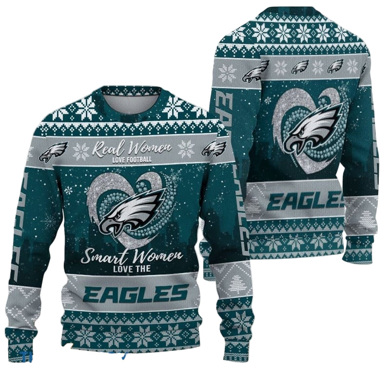 Ugly Christmas Sweater Philadelphia-Eagles, Grinch Christmas Philadelphia-Eagles In Heart Snowflakes City Shadow Teal Gray