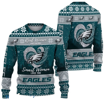 Ugly Christmas Sweater Philadelphia-Eagles, Grinch Christmas Philadelphia-Eagles In Heart Snowflakes City Shadow Teal Gray