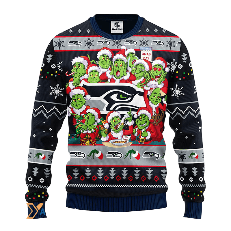 Ugly Christmas Sweater Seattle-Seahawks, 12 Grinch Black/Grey