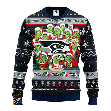 Ugly Christmas Sweater Seattle-Seahawks, 12 Grinch Black/Grey