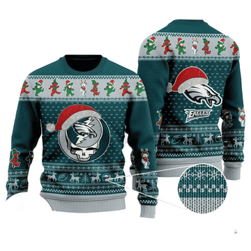 Ugly Christmas Sweater Philadelphia-Eagles, Skull Green/Grey