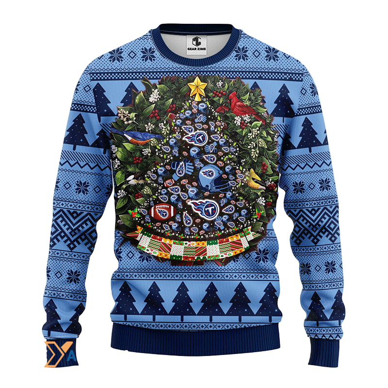 Ugly Christmas Sweater Tennessee-Titans, Christmas Tree Dark Blue/Blue