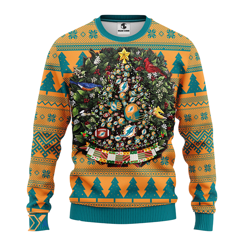 Ugly Christmas Sweater Miamidolphins, Tree Ball Christmas Green/Orange