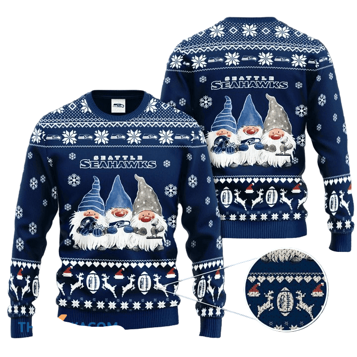 Ugly Christmas Sweater Seattle-Seahawks, Drawfs Blue/White