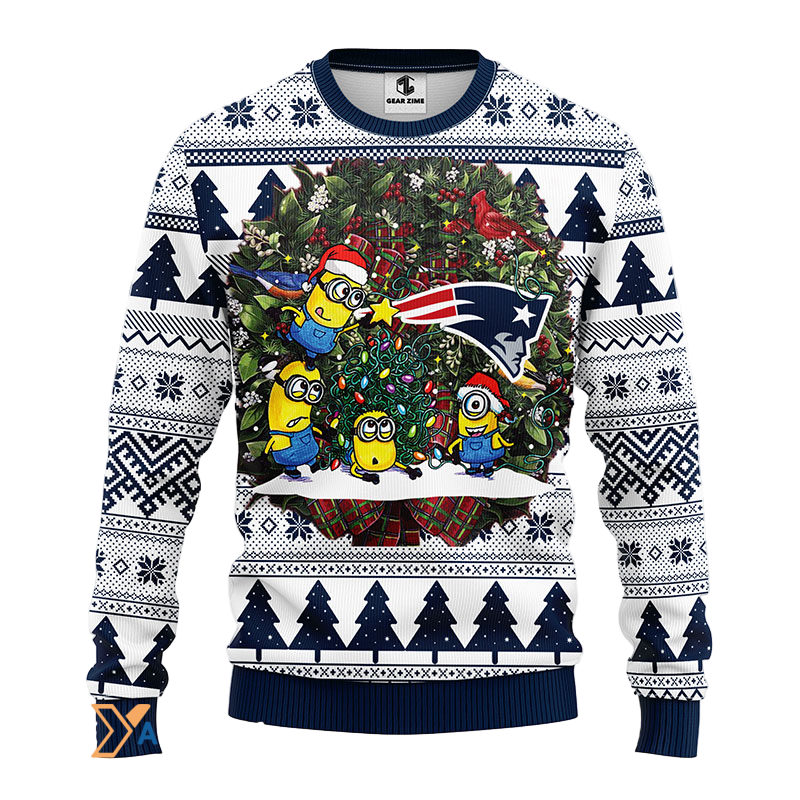 Ugly Christmas Sweater New-England-Patriots, Minion White/Blue