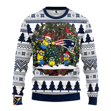 Ugly Christmas Sweater New-England-Patriots, Minion White/Blue