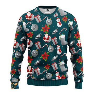 Ugly Christmas Sweater Philadelphia-Eagles, Santa Claus Snowman Green