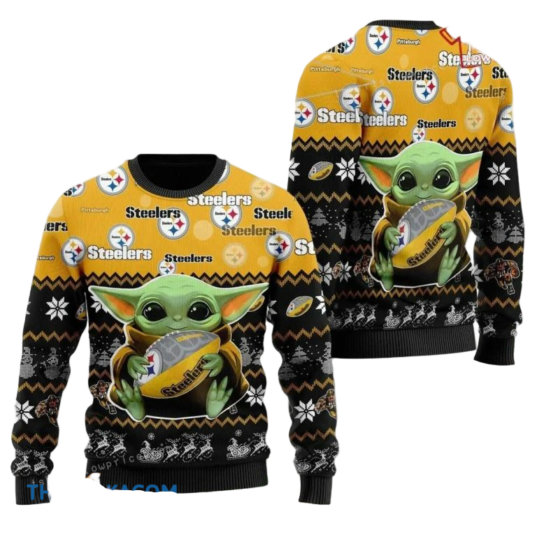 Ugly Christmas Sweater Pittsburgh, Baby Yoda Yellow/Black