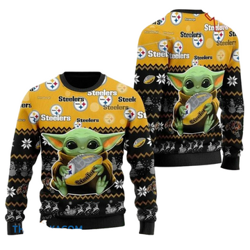 Ugly Christmas Sweater Pittsburgh, Baby Yoda Yellow/Black