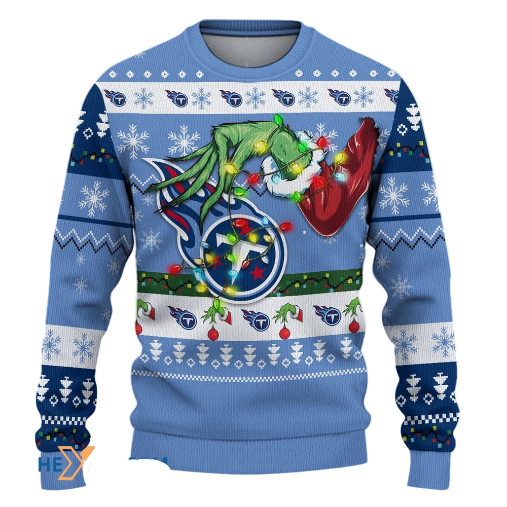 Ugly Christmas Sweater Tennessee-Titans, Tennessee-Titans Up Grinch Christmas Snowflakes Navy