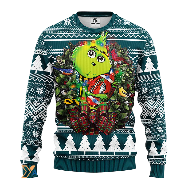 Ugly Christmas Sweater Philadelphia-Eagles, Grinch Green/White