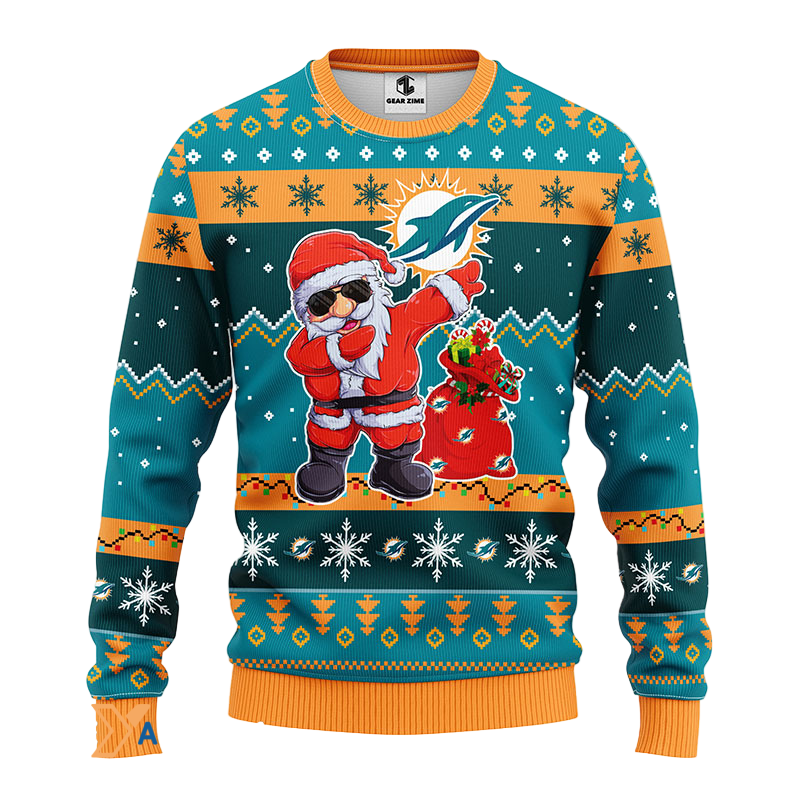 Ugly Christmas Sweater Miamidolphins, Santa Claus Green/Orange